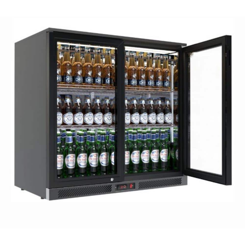 35 in. 7.4 cu. ft. 2 Glass Door Counter Height Back Bar Cooler Refrigerator with LED Lighting in Black