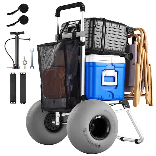 5.4 cu. ft. Metal Garden Cart, Beach Dolly with Big Wheels for Sand 20 in. x 15 in. Cargo Deck w/ 12 in. Balloon Wheels