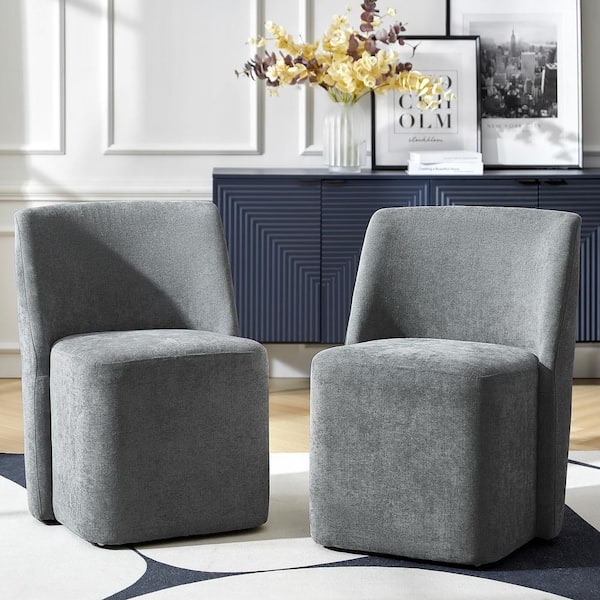 Warner Grey Modern Armless Dining Chair with Wheels Set of 2