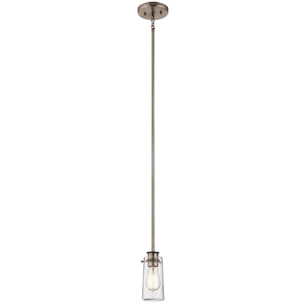KICHLER Braelyn 1-Light Classic Pewter Vintage Industrial Shaded Kitchen Mini Pendant Hanging Light with Clear Seeded Glass