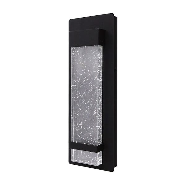1-Light Outdoor Sconce Black LED Wall Lamp with Crystal Bubble Glass