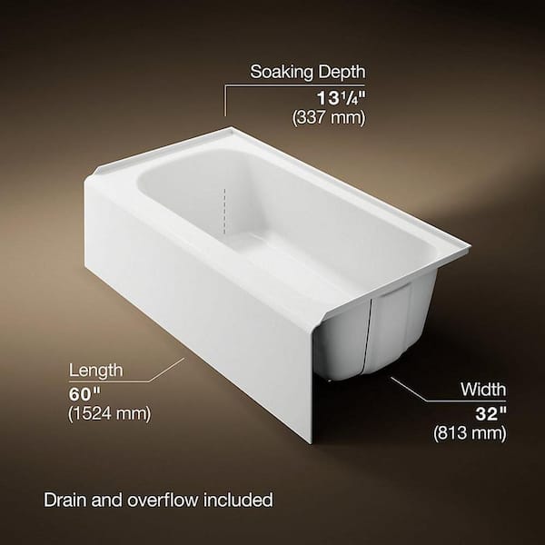 KOHLER Avec 60 in. x 32 in. Soaking Bathtub with Right Drain in