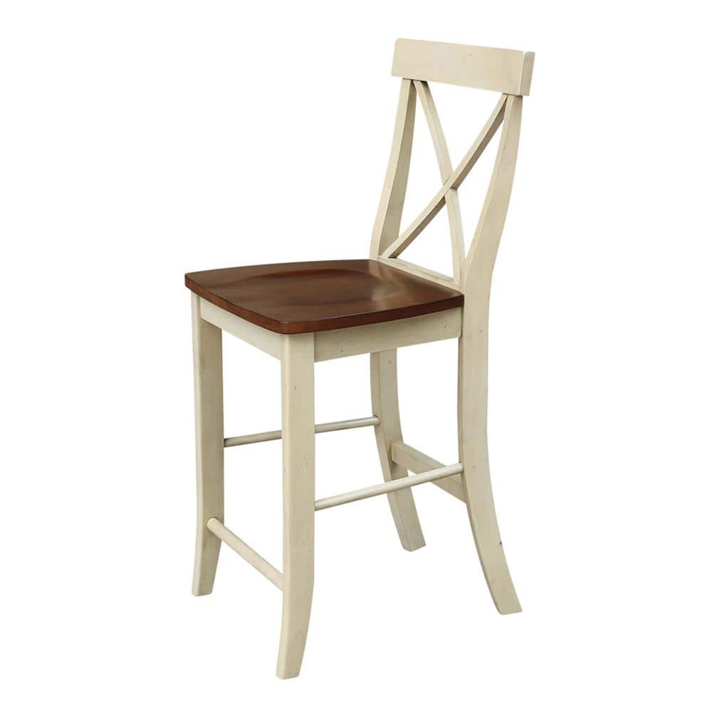Almond and Espresso 24" X-Back Solid Wood Counter Height Stool
