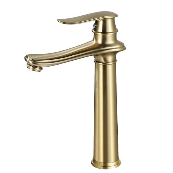 AKLFGN Single Handle Single Hole Bathroom Vessel Sink Faucet Waterfall Bathroom Sink Faucet in Brushed Gold