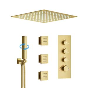 7-Spray 20 in. Ceiling Mount LED Fixed and Handheld Shower Head 2.5 GPM with 3-Jets in Brushed Gold(Valve Included)