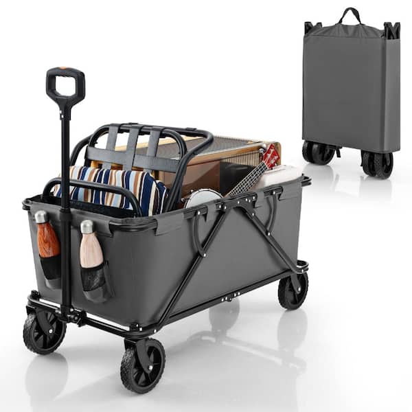 45 Gal Collapsible Folding Utility Wagon Cart with Locking Adjustable Handle 7 in Swivel Wheels Gray