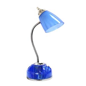 20 in. Blue Organizer Desk Lamp with Charging Outlet Lazy Susan Base