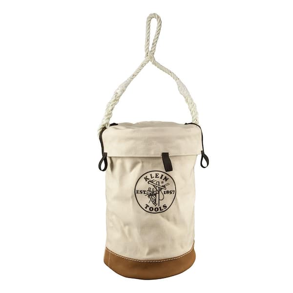 Canvas Bucket, Leather Bottom Bucket with Top, 12-Inch