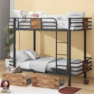 Black Twin XL over Twin XL Metal Bunk Bed with Two Storage Drawers