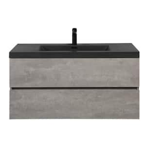 42 in. W x 20 in. D x 22 in. H Single Sink Floating Bath Vanity in Cement Grey with Matte Black Quartz Sand Top