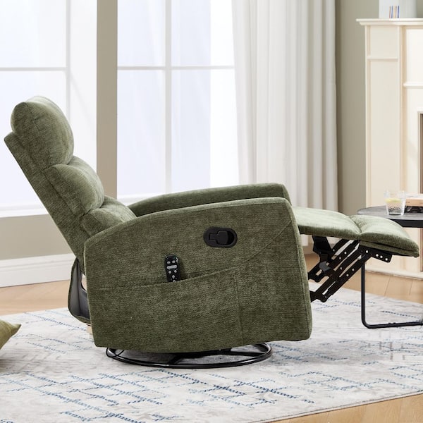 aisword Olive 360° Swivel Manual Chenille Recliner Rocker Chair