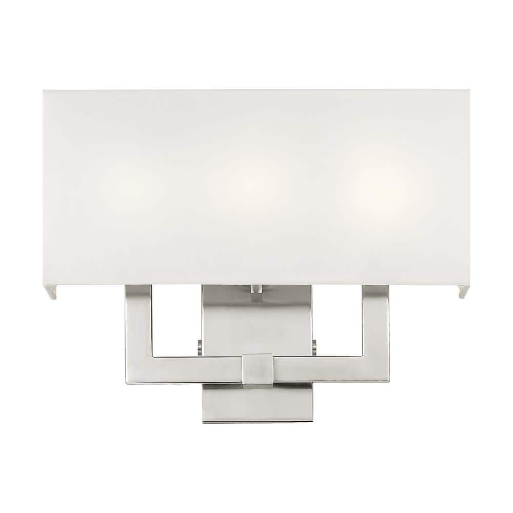 Brushed Nickel 3-Light Sconce with Off-White Fabric Shade
