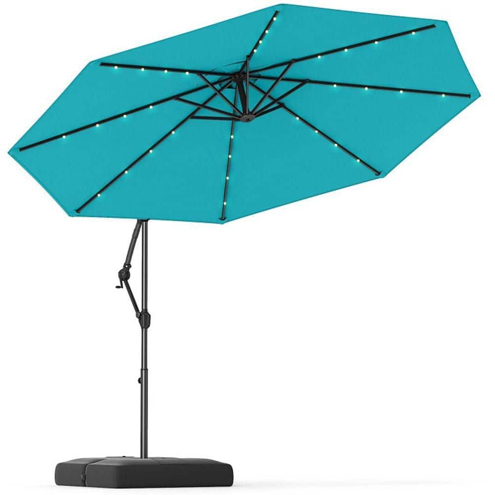10 ft. Solar Offset Hanging Patio Umbrella in Turquoise with Base and 32 LED Lights price history on PriceWatchPro
