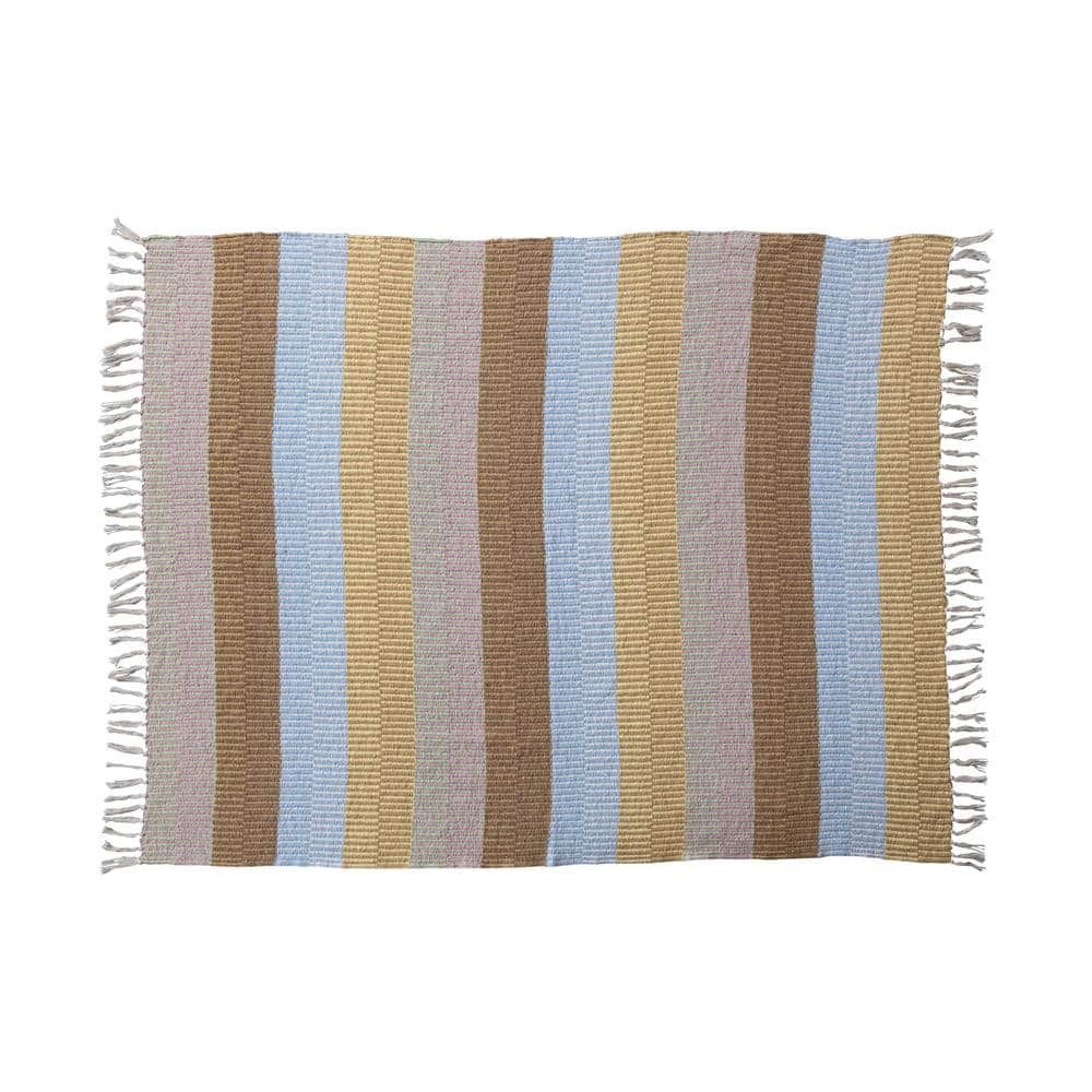 60" Brown and Cream Striped Cotton Throw Blanket