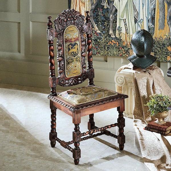 Design Toscano Charles II Walnut Mahogany Side Chair
