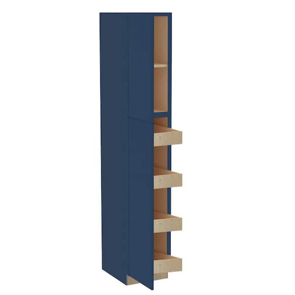 Hargrove 18 in. W x 24 in. D x 96 in. H Assembled Plywood Pantry Kitchen Cabinet in Vessel Blue with 4ROT Soft Close LH