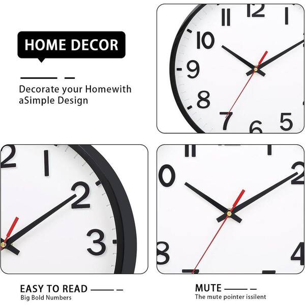 8 inch White and Black Wall Clocks Silent Non Ticking, Battery