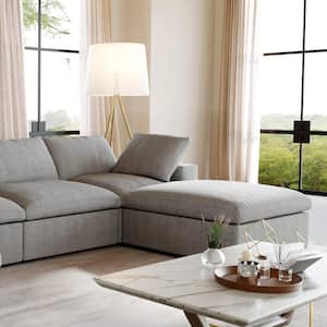 79 in. Square Arm 3-Piece Linen Modular Sectional Sofa Cloud Couch in Gray with Ottoman