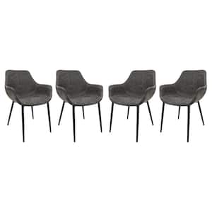 Markley Grey Modern Leather Dining Arm Chair with Black Metal Legs (Set of 4)