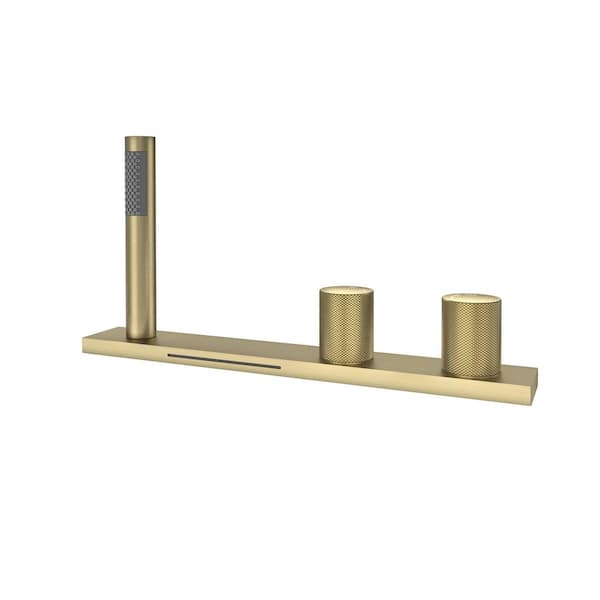 CASAINC Waterfall 2-Handle 2-Spray Tub Deck Mount Roman Tub Faucet with Hand Shower in Brushed Gold (Valve Included)
