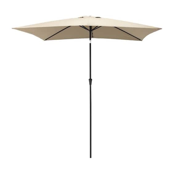 FLAME&SHADE 6-1/2 ft. x 10 ft. Rectangular Aluminum Market Tilt Patio Umbrella for Outdoor in Taupe Solution Dyed Polyester