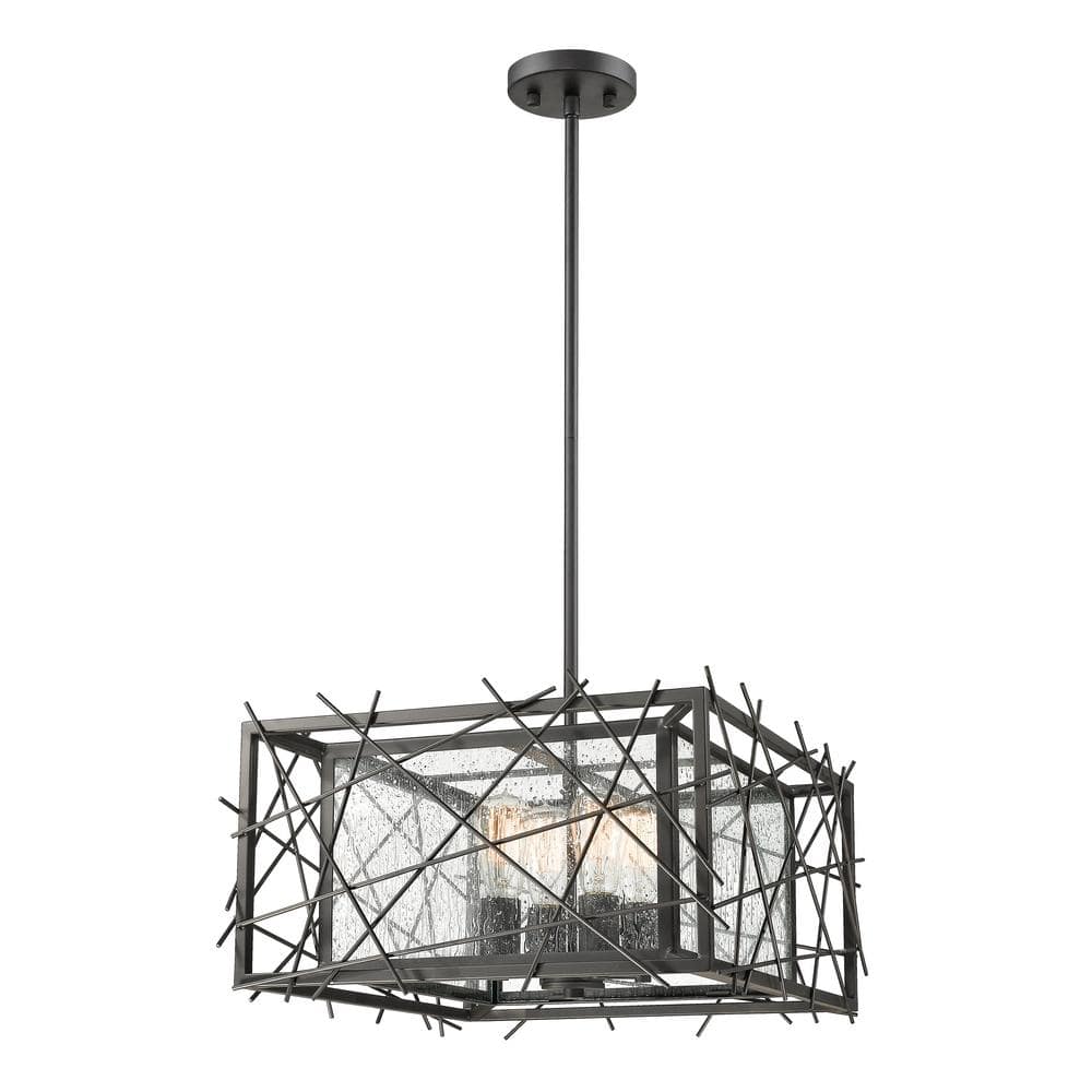 Stanwood 4-Light Bronze Shaded Pendant Light with Water Droplet Glass Shade