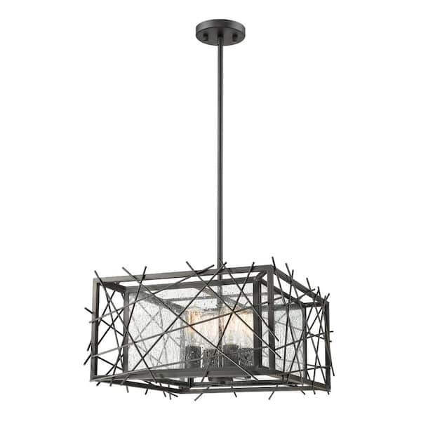 Unbranded Stanwood 4-Light Bronze Shaded Pendant Light with Water Droplet Glass Shade with No Bulb Included