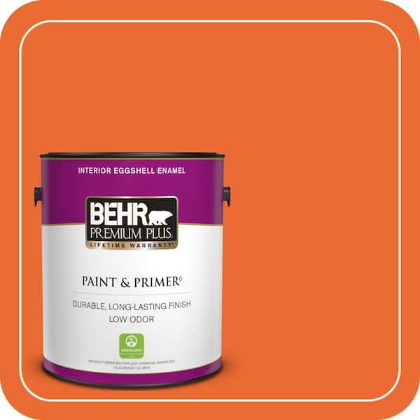 BEHR PREMIUM PLUS 1 gal. #220B-7 Electric Orange Eggshell Enamel Low Odor Interior Paint & Primer