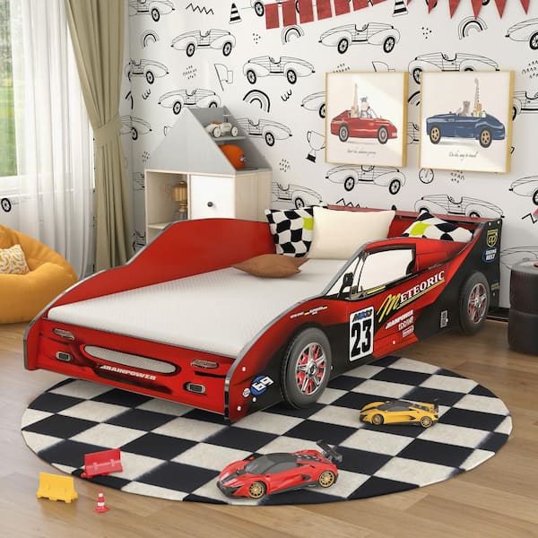 Furniture of America Verrett Red Twin Race Car Bed IDF-7643RD
