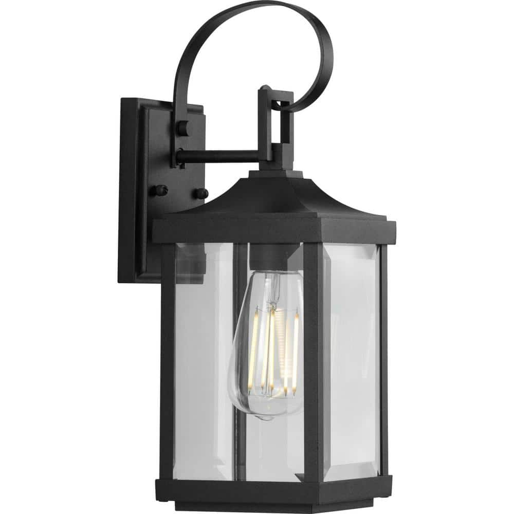 Progress Lighting Gibbes Street Collection 1-Light Textured Black Clear  Beveled Glass New Traditional Outdoor Small Wall Lantern Light P560021-031  - 