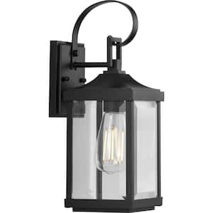 Gibbes Street Collection 1-Light Textured Black Clear Beveled Glass New Traditional Outdoor Small Wall Lantern Light