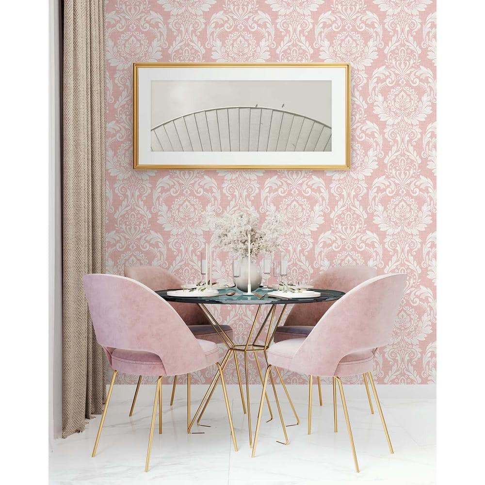 Light Pink Damask Self-Adhesive Repositionable Wallpaper
