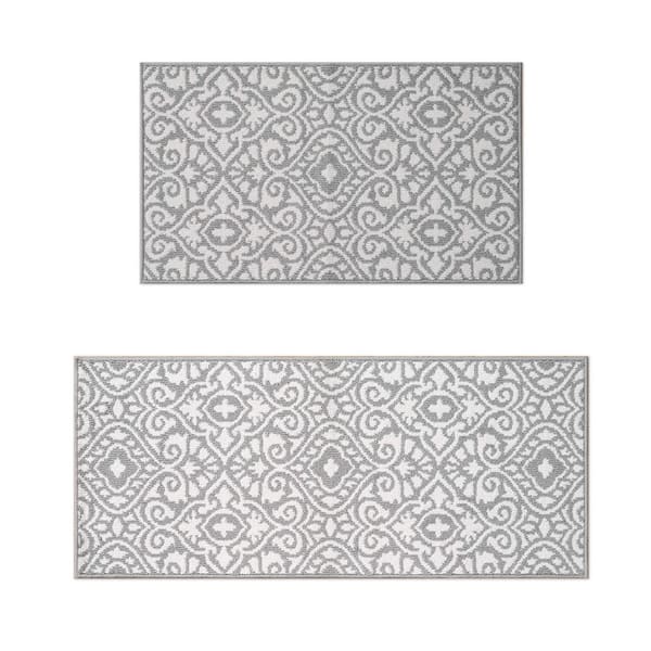 Feya Two-Tone Light Grey/Ivory 2 ft. x 5 ft Persian Polypropylene 2-Piece Rug Set