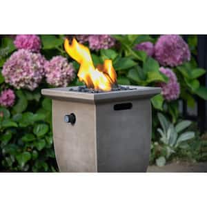11 in. W x 14.9 in. H Outdoor Square Steel Frame LP Gas Slate Fire Pit with Match Light Ignition and Fire Glass