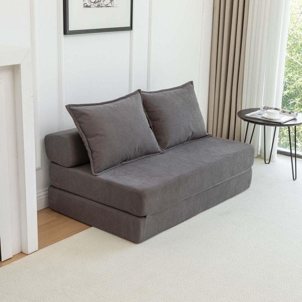 47.63 in. Gray Corduroy Fabric Twin Size Foldable Sofa Bed Sleeper