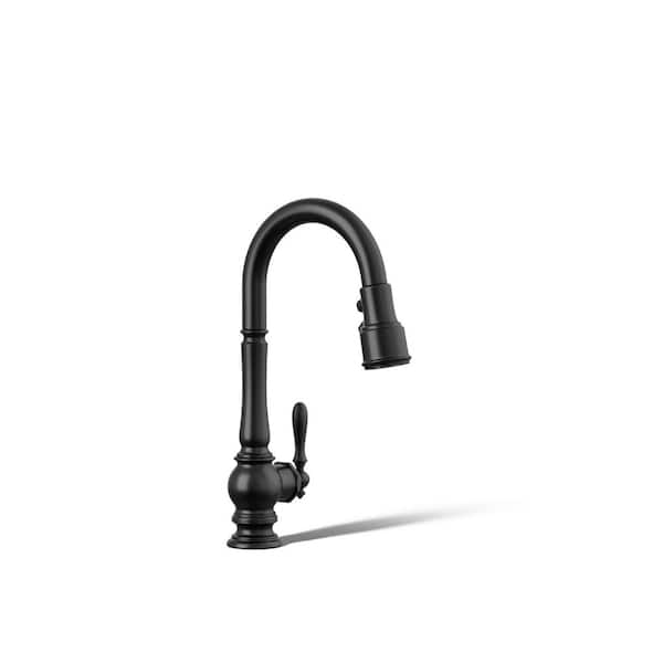Artifacts Single Handle Pull-Down Kitchen Sink Faucet with 3-Function Sprayhead in Matte Black