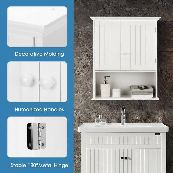 Forclover 23.5-in x 28-in Surface Mount White Mirrored Medicine Cabinet