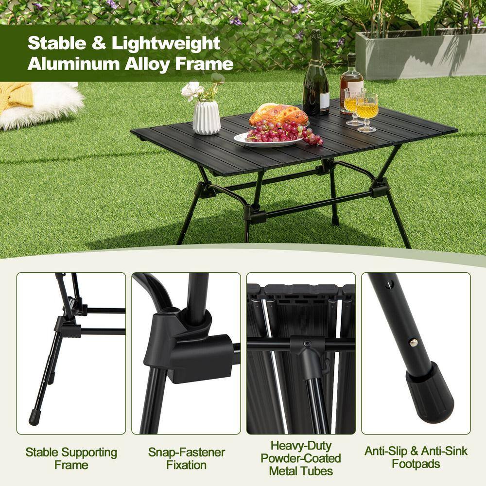 Black Adjustable Aluminum Folding Camping Table with Carrying Bag