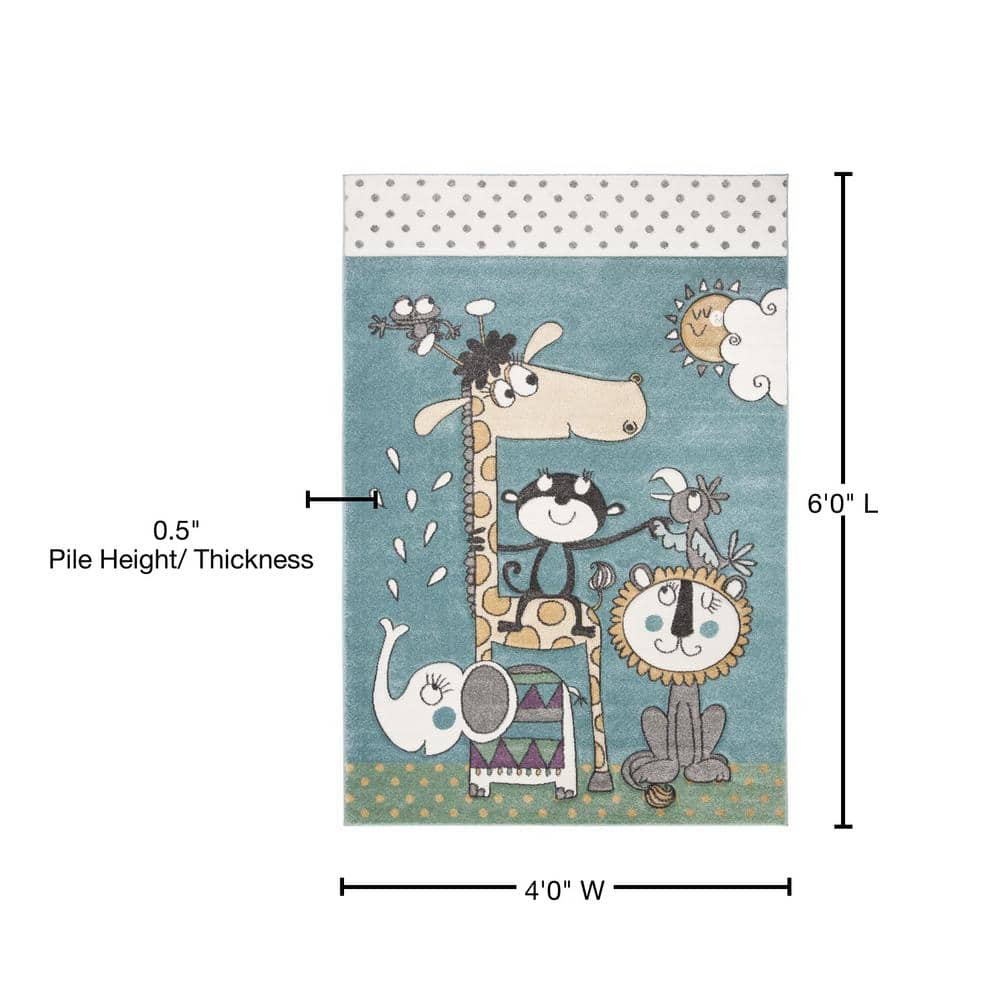 Whimsy Carousel Ivory & Blue 4' x 6' Synthetic Kids' Area Rug