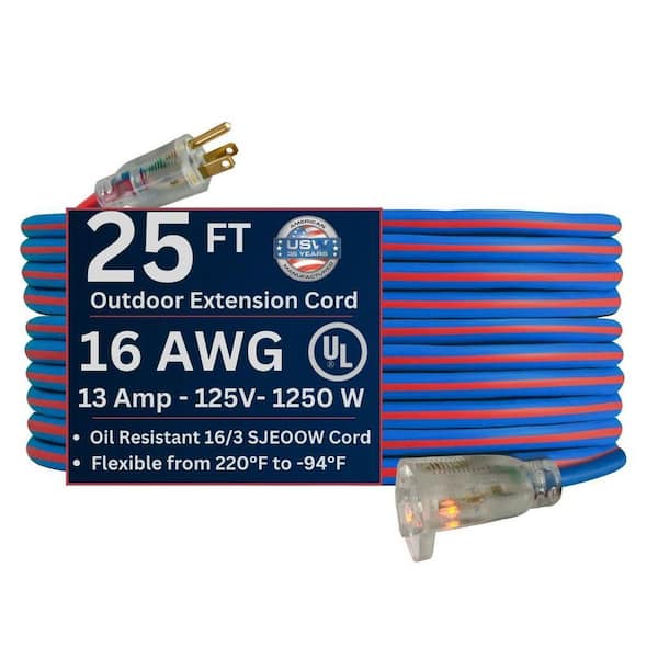 US Wire and Cable Extreme 25 ft. 16/3 All Weather Extension Cord with Lighted Plug