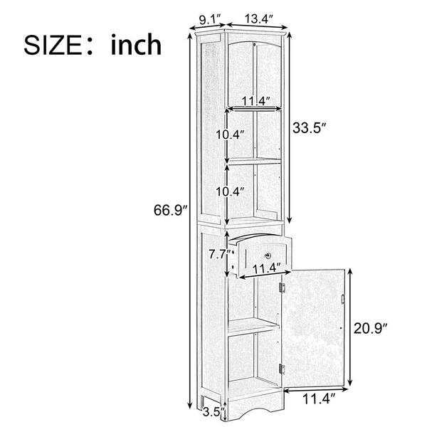 9.1 in. W x 13.4 in. D x 66.9 in. H in WHITE Plywood Ready to Assemble Diagonal Kitchen Cabinet