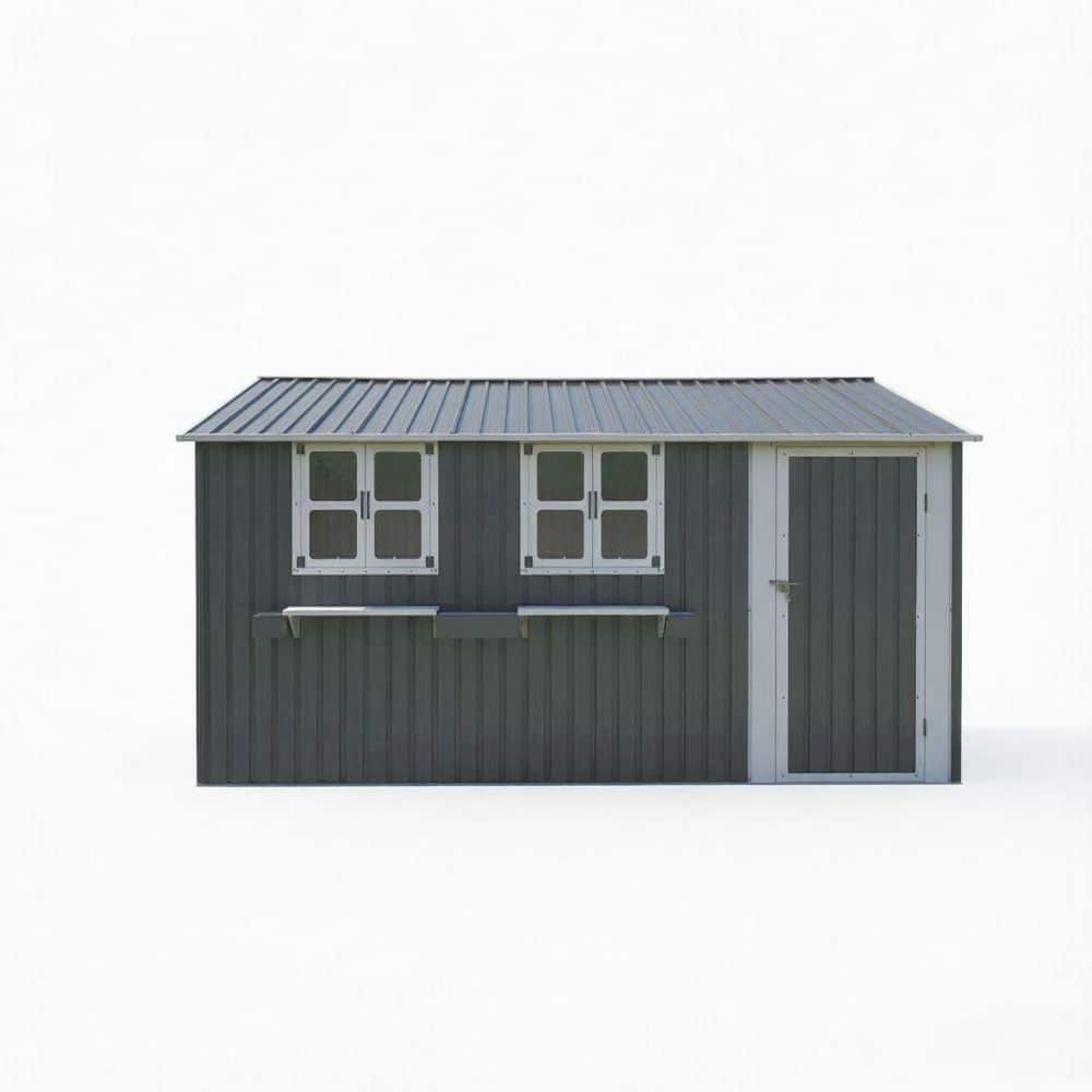 12 x 10 ft. Outdoor Metal Storage Shed, Waterproof Lockable Tool Shed w/3 Windows and Flower Rack, Gray (109.88 sq. ft.) price history on PriceWatchPro
