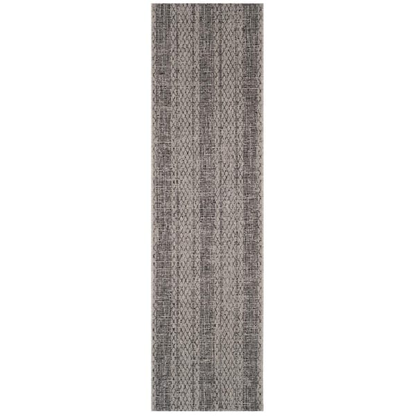 Courtyard Light Gray/Black 2 ft. x 10 ft. Geometric Indoor/Outdoor Patio  Runner Rug