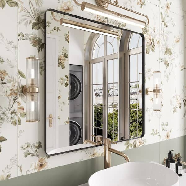36 in. W x 36 in. H Rounded Rectangle Framed Wall Bathroom Vanity Mirror in Matte Black