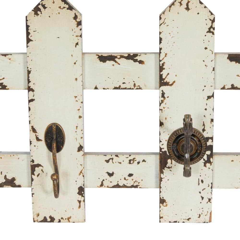 Cream Weathered Wood and Metal Bird Wall Hook Rack