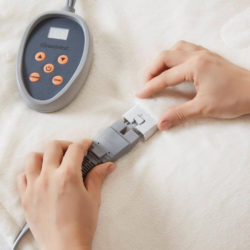 Twin Gray Reversible Fleece Heated Blanket with Controller