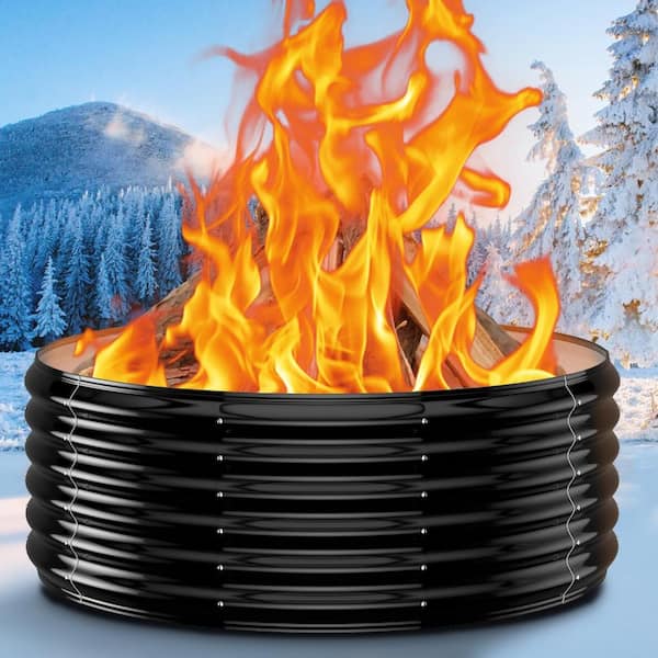 39 in. Heavy Duty Fire Pit Ring, 17 in. Deep Wood Burning Fire Pit Insert, High Heat Resistant Galvanized Steel, Black