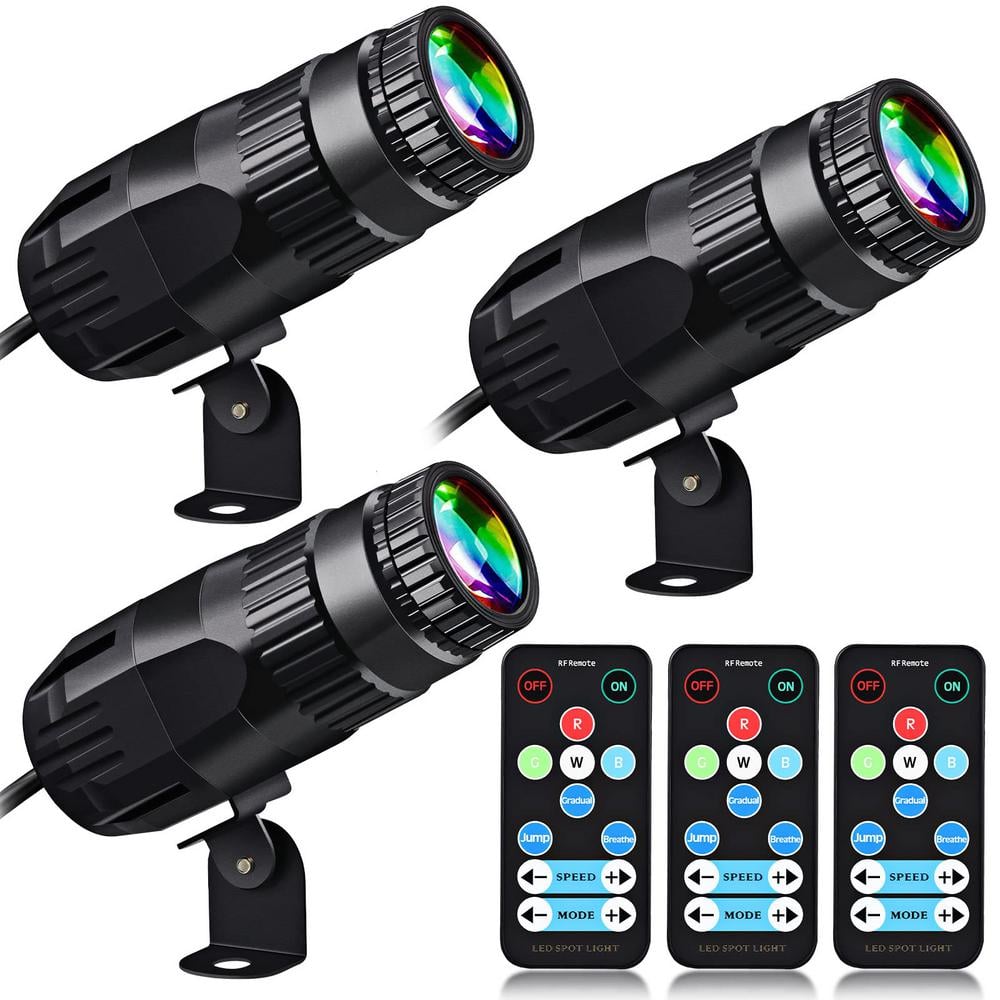 4 in 1 Stage Lighting Disco Spotlights with 3 Remote Bright Mirror Pinspot Light 15W RGBW LED Beam Stage Light - 3 Pack