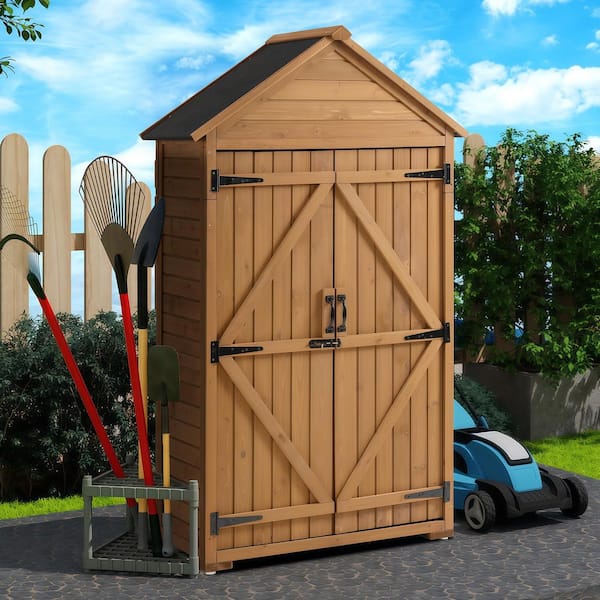 3.3 ft. W x 1.8 ft. D Wood Tool Shed Outdoor Storage Cabinet with Shelves and Latch, Yellow Brown (5 sq. ft.)