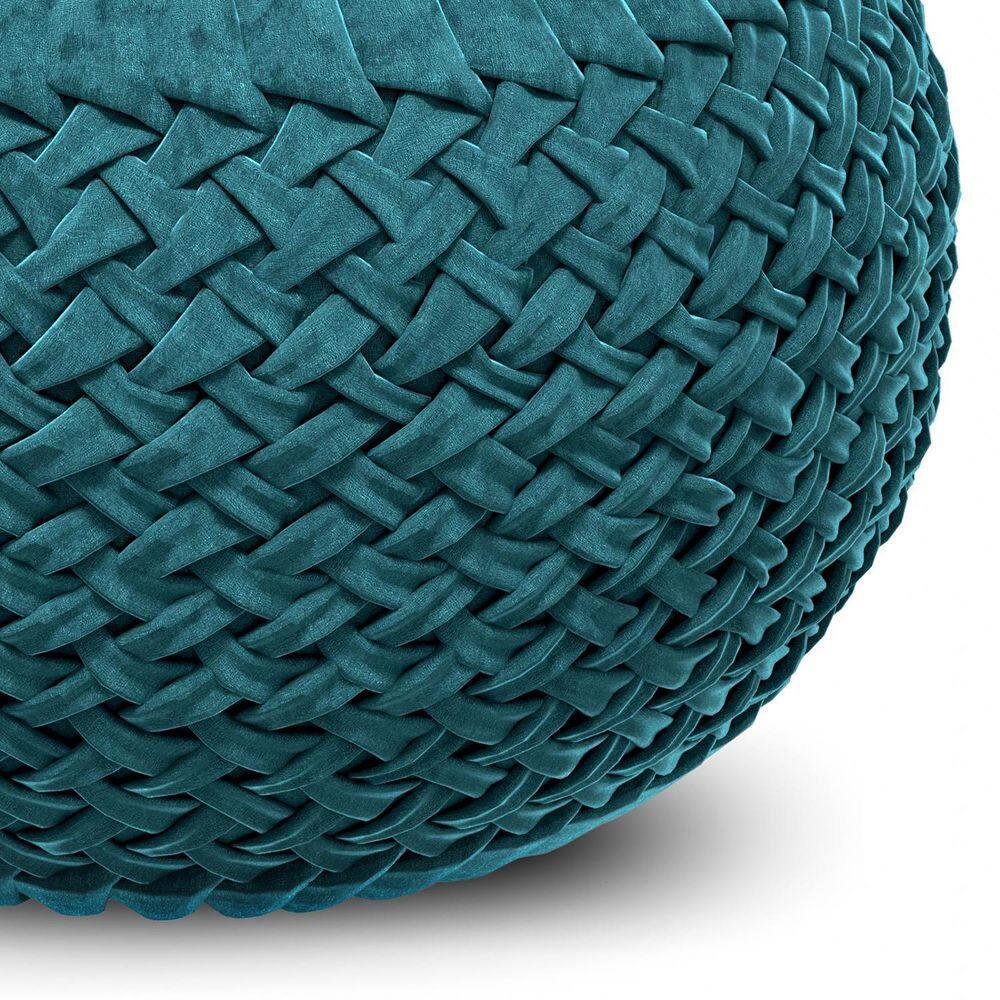 Teal Velvet Tufted Round Pouf Ottoman
